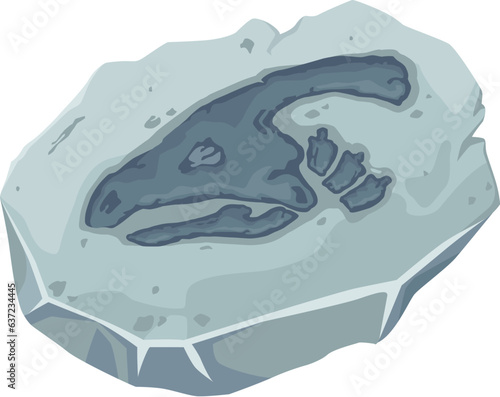Dinosaur fossil, ancient stone dino skeleton imprint. Cartoon skull bones of Jurassic animal. Vector rock with silhouette of parasaurolophus dinosaur head bones, prehistoric reptile fossil