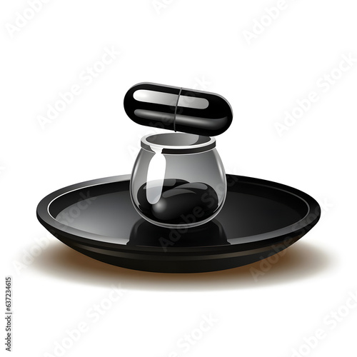 Icon of a pill and mortar, black color, representing pharmaceuticals Generative AI