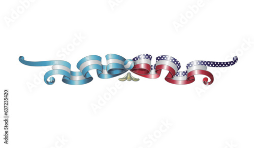 Argentinean American flag ribbon illustrated with the argentine style drawing of Fileteado Porteño technic