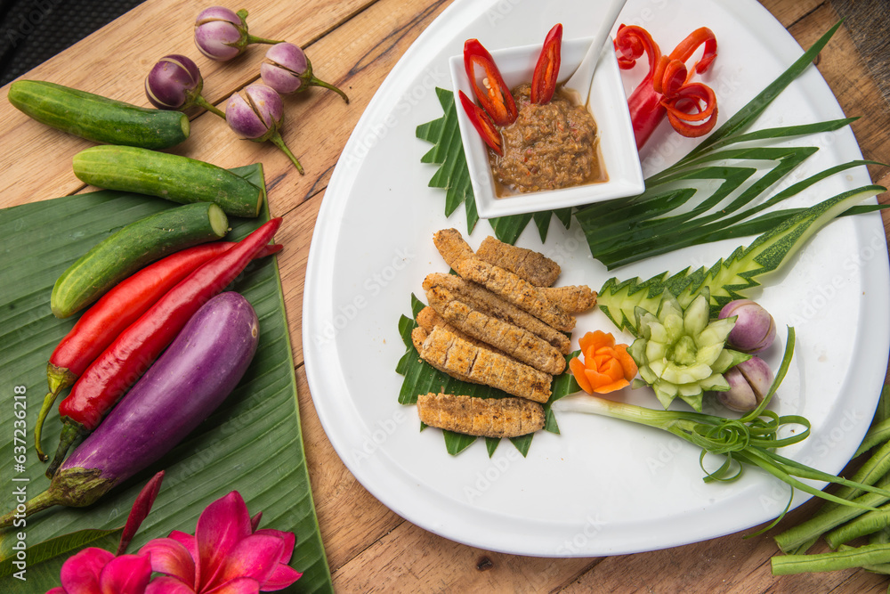 traditional lao food grill or fried dry buffalo skin