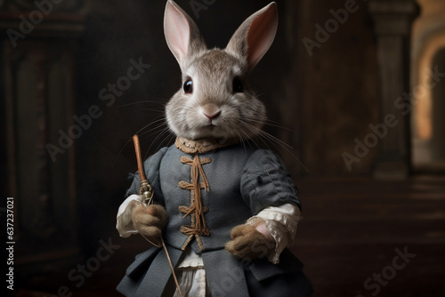 Portrait of a Rabbit dressed in a suit 16th-century boy school.. AI Generative