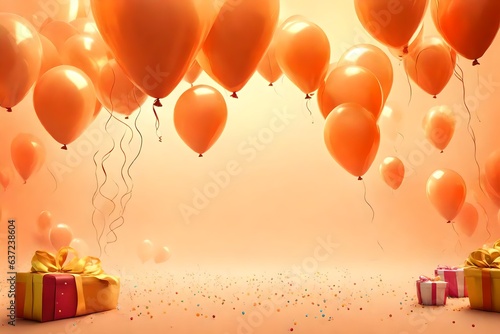 Beautiful happy birthday light orange color Background With orange Balloons.