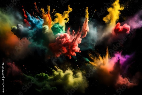 Abstract colorful background with splashes with black background- Happy Holi