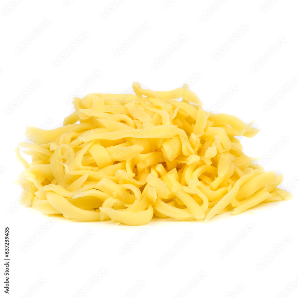 Gouda grated on a white background
