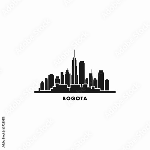  Colombia Bogota cityscape skyline city panorama vector flat modern logo icon. South America town emblem idea with landmarks and building silhouettes  isolated clipart