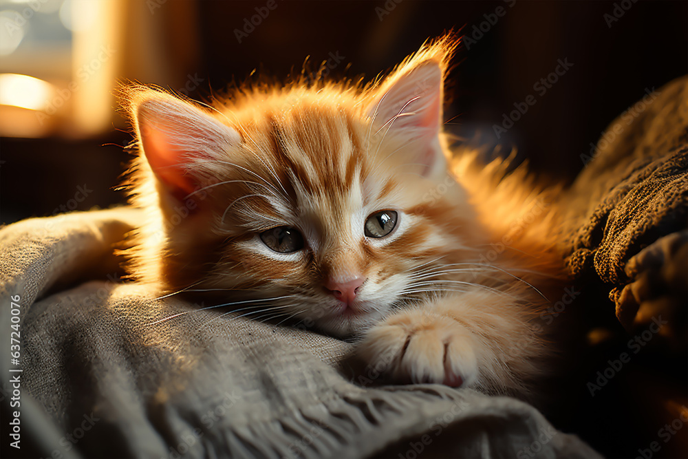 A cute kitten cat looking at camera. Generative ai
