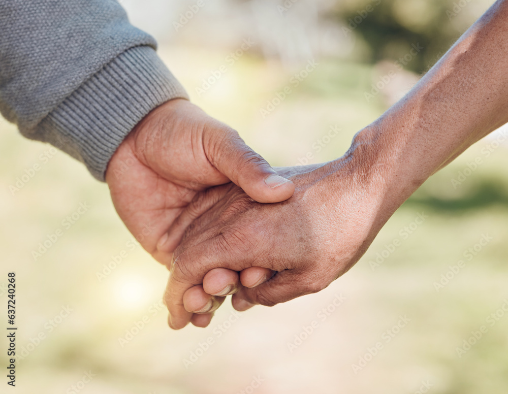 Holding hands, closeup and support, trust and love with people outdoor, solidarity and care while in nature. Healthy relationship, bond and wellness, commitment and comfort with peace and partner Holding hands, closeup and support, trust and love with people outdoor, solidarity and care while in nature. Healthy relationship, bond and wellness, commitment and comfort with peace and partner