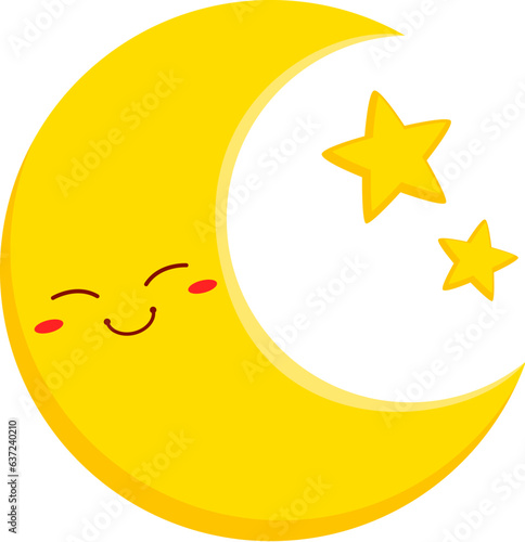 Sleeping moon and stars isolated funny cartoon characters, bedtime and insomnia sign. Vector weather forecast symbol night time sign