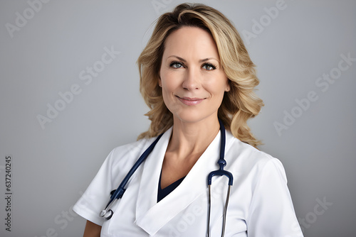 Portrait of 40 year old nurse in professional clothes, genrative ai 