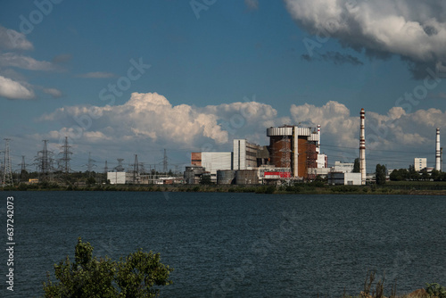 Buildings of the South Ukraine Pivdennoukrainsk Nuclear Power Plant near the city of Yuzhnoukrainsk in Ukraine