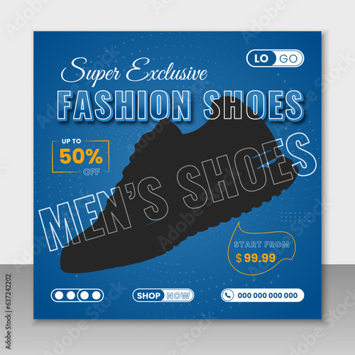 Modern shoes Instagram social media post design template. Shoe social media square web banner