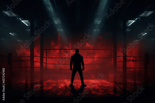 A person in the boxing ring doing boxing exercise in the dark © katobonsai