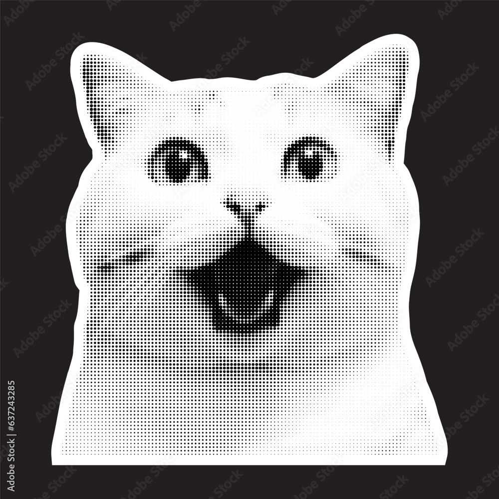 Photo & Art Print Halftone collage cat on black background, Julia