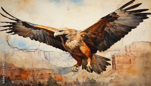 eagle in the sky : red tailed hawk : eagle in flight : hunter eagle : a eagle flying over the mountain : chaser eagle illustration, Generative AI © Bidesh