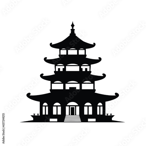 Japanese traditional building, icon for web, flat vector isolated on white background