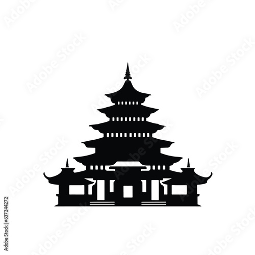Chinese buildings temples in the traditional style, vector illustration isolated
