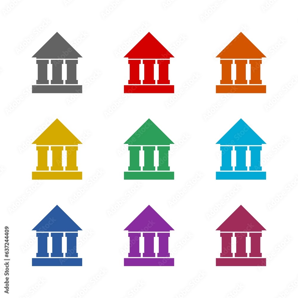 Bank building icon isolated on white background. Set icons colorful Bank building icon isolated on white background. Set icons colorful