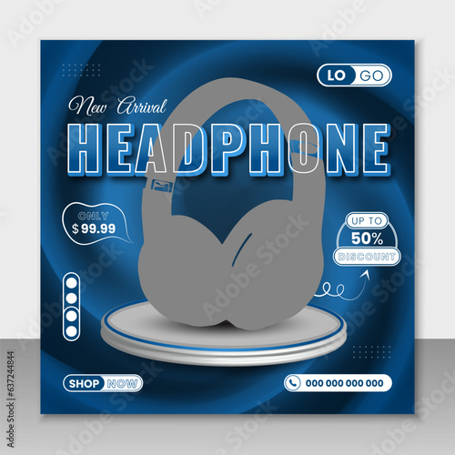 Headphone brand product social media post design and web banner  template