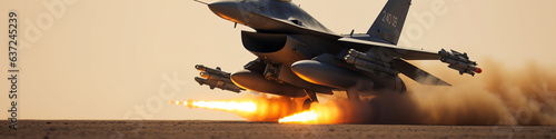 F-16 fighter launches missiles. Generative AI photo