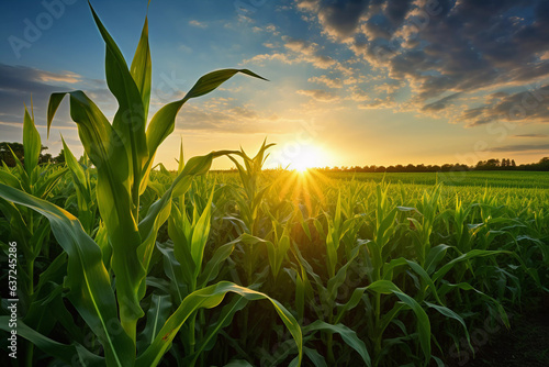 Stampa su tela Field of corn at sunset during the year stock photo, in the style of uhd image