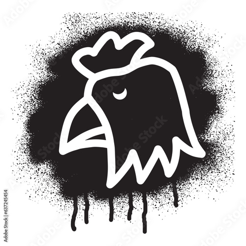 Rooster head stencil graffiti with black spray paint	