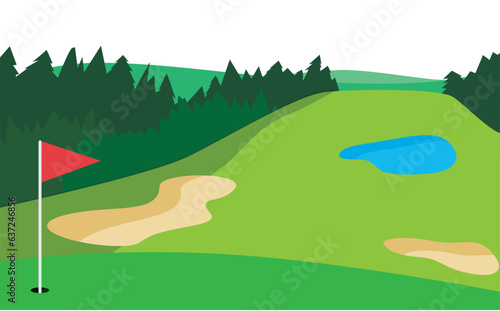 ゴルフ場と赤い旗