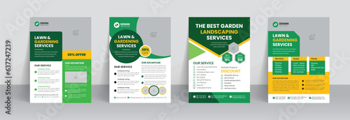 Lawn mower landscaping garden service flyer brochure cover template