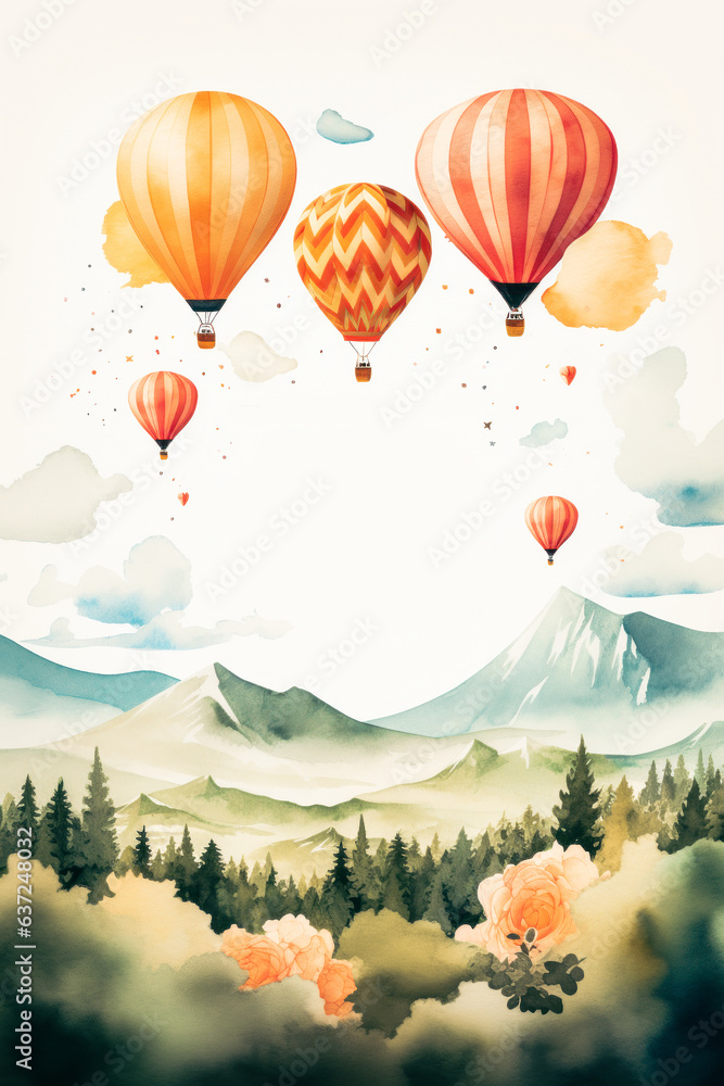Obraz premium Hand drawn watercolor floral background. Invite wedding Colorful flowers and leaves.