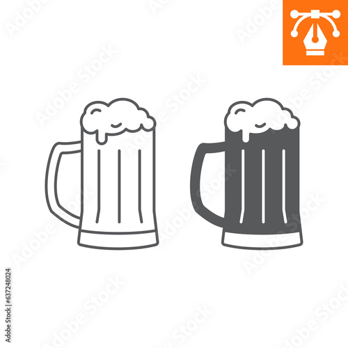 Mug of beer line and solid icon, outline style icon for web site or mobile app, oktoberfest and alcohol, beer glass vector icon, simple vector illustration, vector graphics with editable strokes.