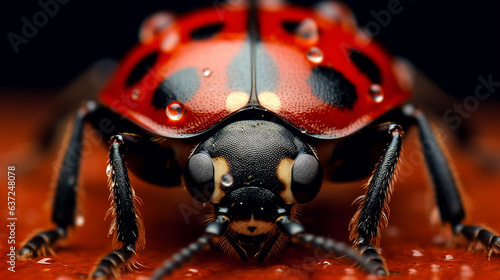 Ladybug on a black background close-up, macro photography