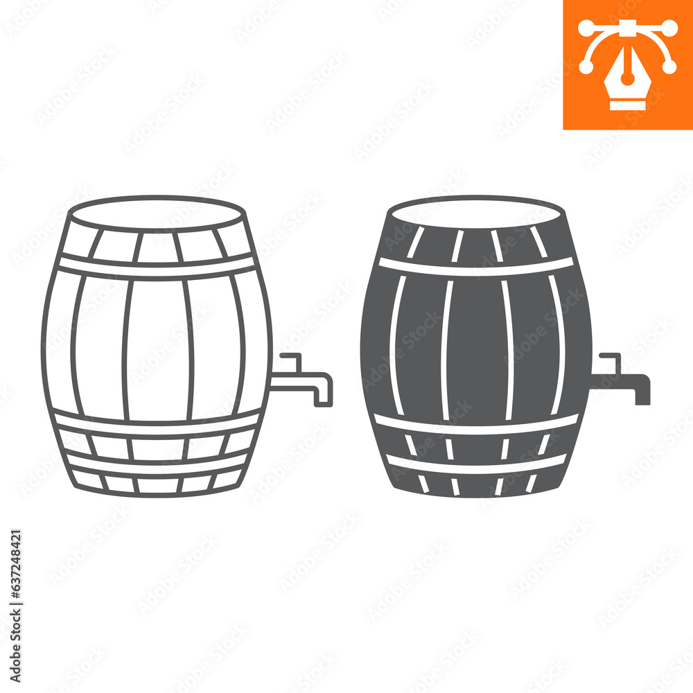 Beer barrel line and solid icon, outline style icon for web site or mobile app, oktoberfest and alcohol, keg of beer vector icon, simple vector illustration, vector graphics with editable strokes. Beer barrel line and solid icon, outline style icon for web site or mobile app, oktoberfest and alcohol, keg of beer vector icon, simple vector illustration, vector graphics with editable strokes.