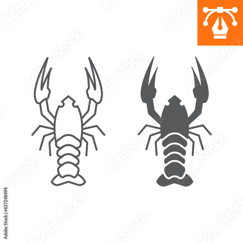Crayfish line and solid icon, outline style icon for web site or mobile app, oktoberfest and seafood, crawfish vector icon, simple vector illustration, vector graphics with editable strokes. © Yuliia