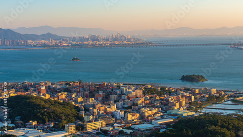 city skyline at sunset