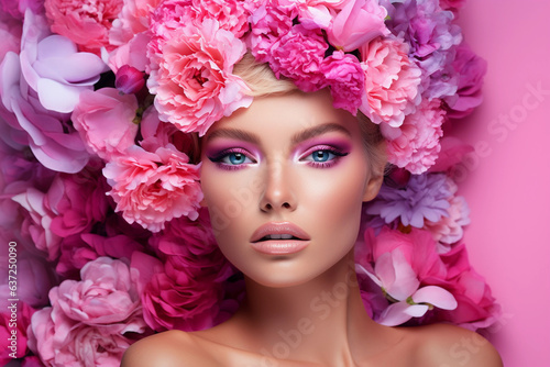 Photo beauty face professional makeup, cosmetics flower