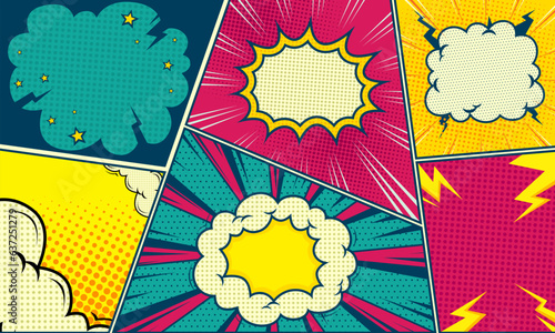 Colorful comic scene cartoon background template