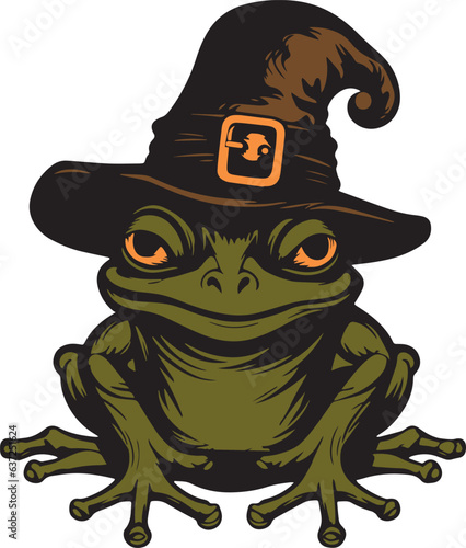 Frog in a witch hat, halloween frog, Vector illustration, SVG	