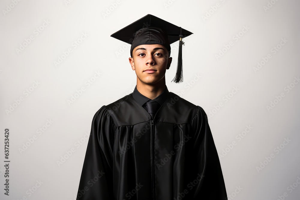 Young man in graduation cap and gown Young man in graduation cap and gown