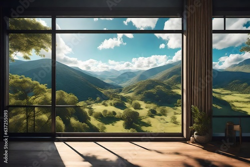 landscape nature view background. view from window at a wonderful landscape nature view  3d render