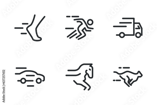 Simple set of speed related vector line icons.
