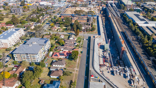 Photography Aerial drone view of the construction site of the new metro station at St Marys