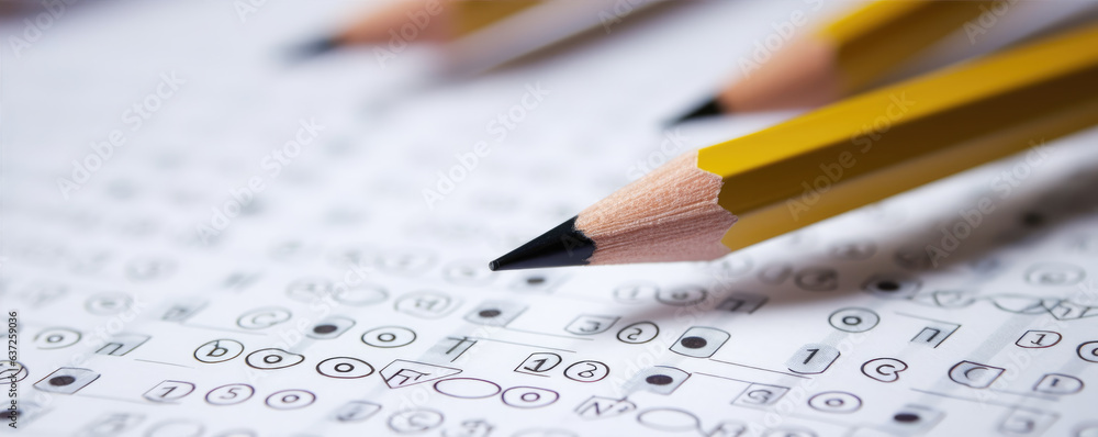 Pencil with blanket answer sheets. wide banner. Pencil for mark important days