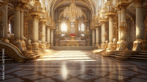 A realistic fantasy interior of the royal palace. golden palace. castle interior