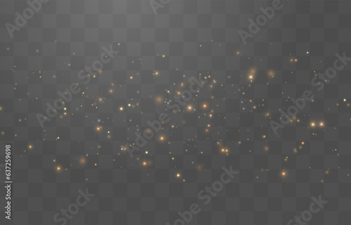 Vector gold sparkles on an isolated transparent background. Atomization of golden dust particles png. Glowing particles png. Gold dust. Light effect.