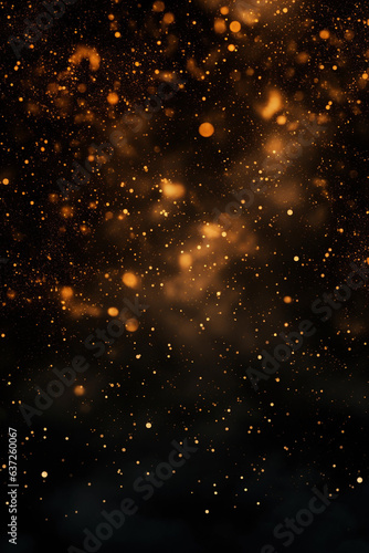 Golden dust particles on a black background