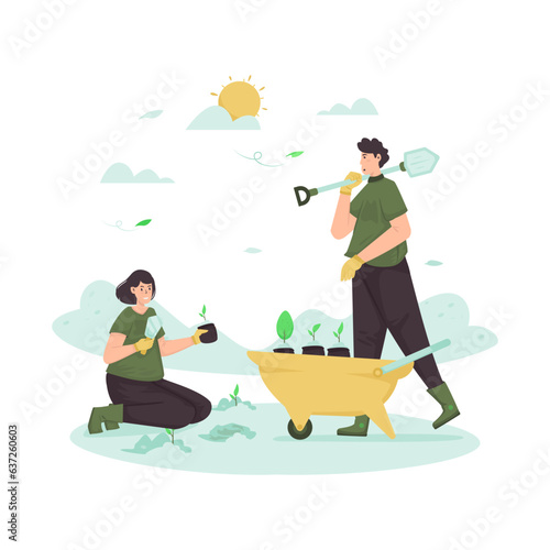 Go green with replanting tree illustration