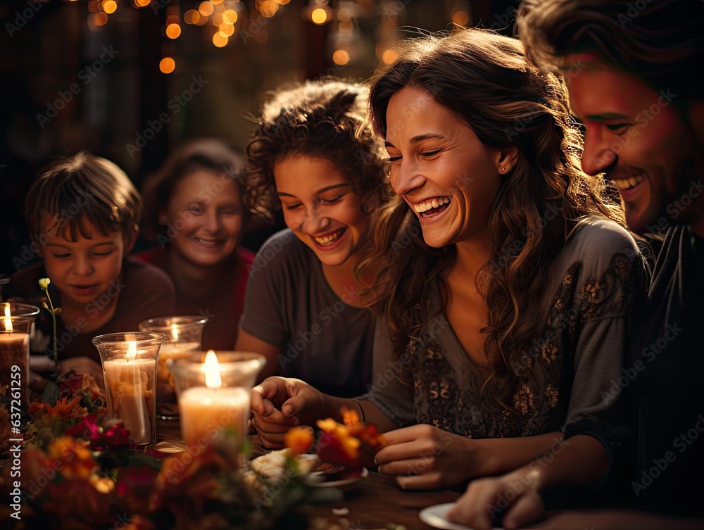 Heartwarming Thanksgiving family gathering dinner, traditional, holiday feast, soft lighting, dining table, joyous photograph, warm mood, minimalistic photo manipulation technique Heartwarming Thanksgiving family gathering dinner, traditional, holiday feast, soft lighting, dining table, joyous photograph, warm mood, minimalistic photo manipulation technique