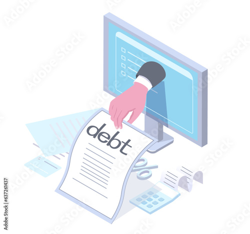  isometric vector money debt concept illustration