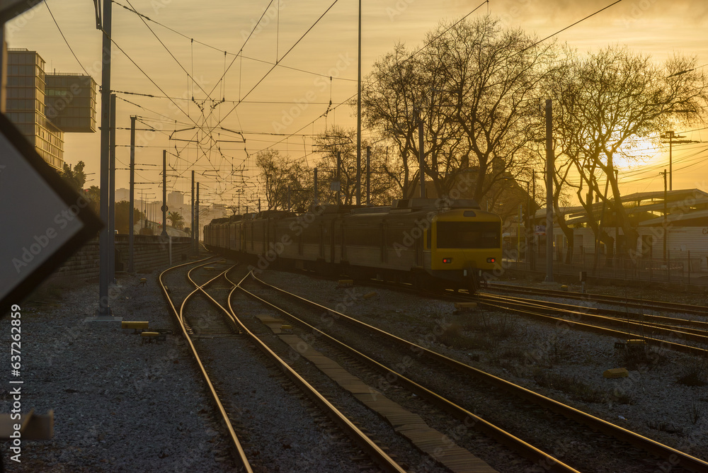 Train, flights, station, traffic light, morning Train, flights, station, traffic light, morning
