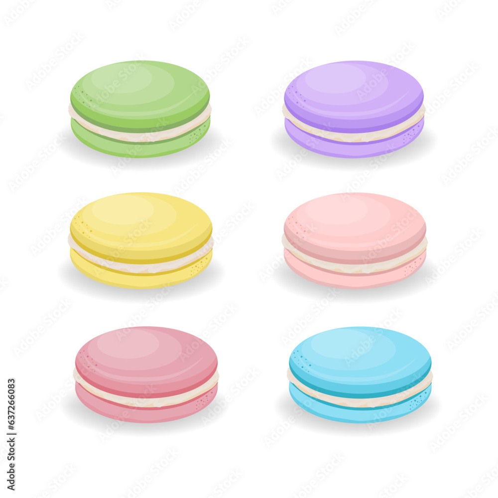 Group of colorful macaroons in different flavor, vector illustration