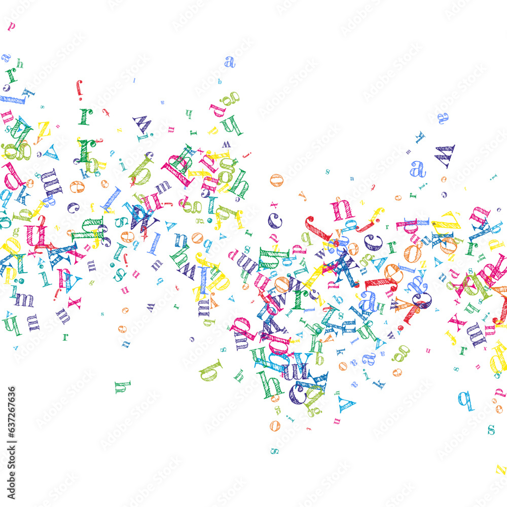 Flying latin letters. Colorful childish scattered